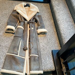 Long leather and Sherpa tie coat by Jonathan Simkhai. Only worn a few times